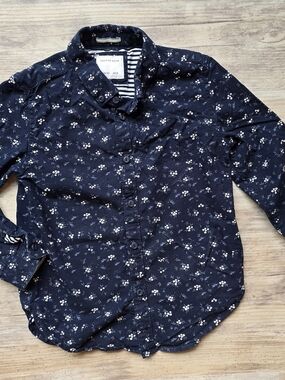 Cactus Boys Navy Button-Down Shirt with White Floral Print